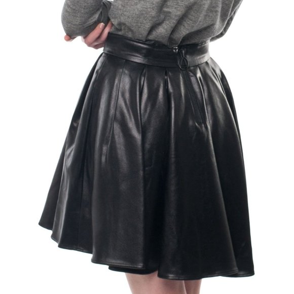 NWT ELEVENPARIS Black Glossy Vegan Leather Asymmetric Mini Skirt 38 XS US 2 $148 - Picture 2 of 7